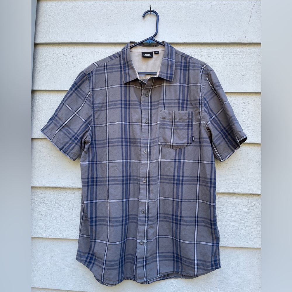 Vans Short Sleeve Shirt, Men’s Large, Gray Plaid